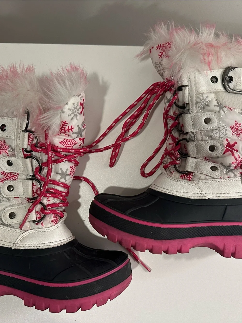 Dream Pairs Kids White Pink Snowflake Winter Boots